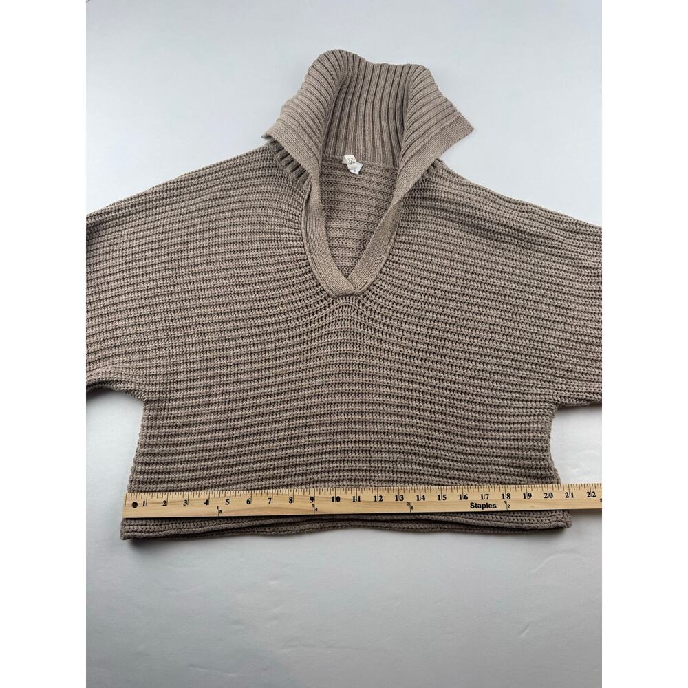 Slouchy Taupe Chunky Knit Sweater Women’s Small Oversized V-Neck Collared - Picture 8 of 8